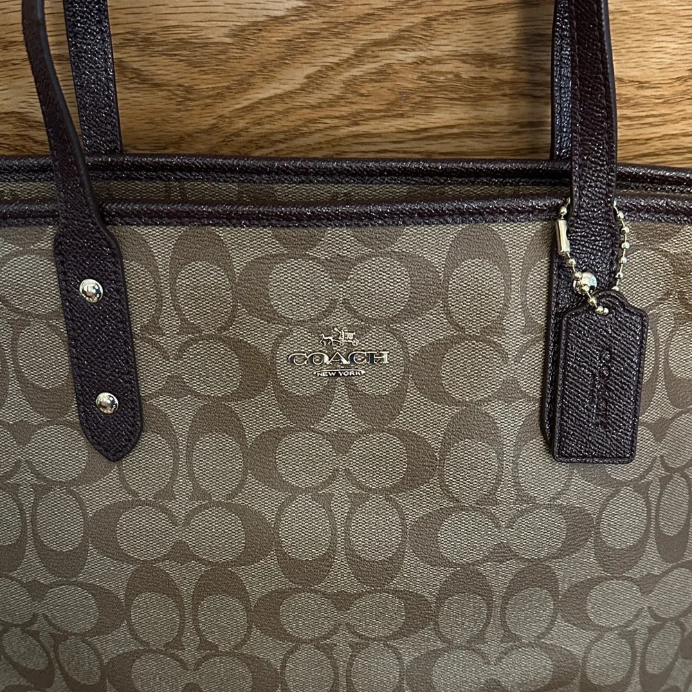 Coach Tan and Brown Signature Tote - Picture 2 of 9